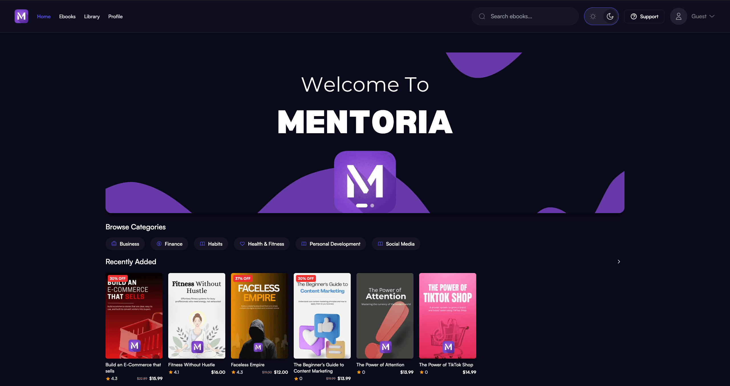 Mentoria Website Portfolio Screenshot