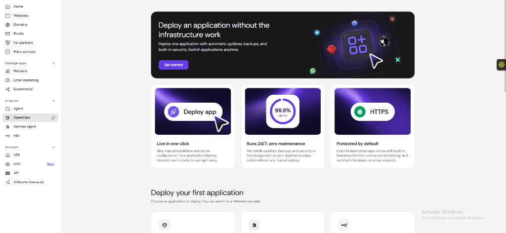 Hostinger OpenClaw and Hermes Agent Deployment Dashboard